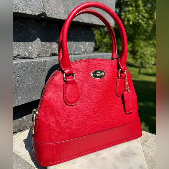 Coach Handbags - NWOT Mini Domed Cora Satchel with Crossbody Strap Red with Brass Hardware F34090